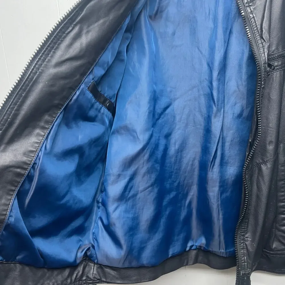 Black Rivet Black Faux Leather Men's Jacket Sz Medium Full Zip Lined Long Sleeve